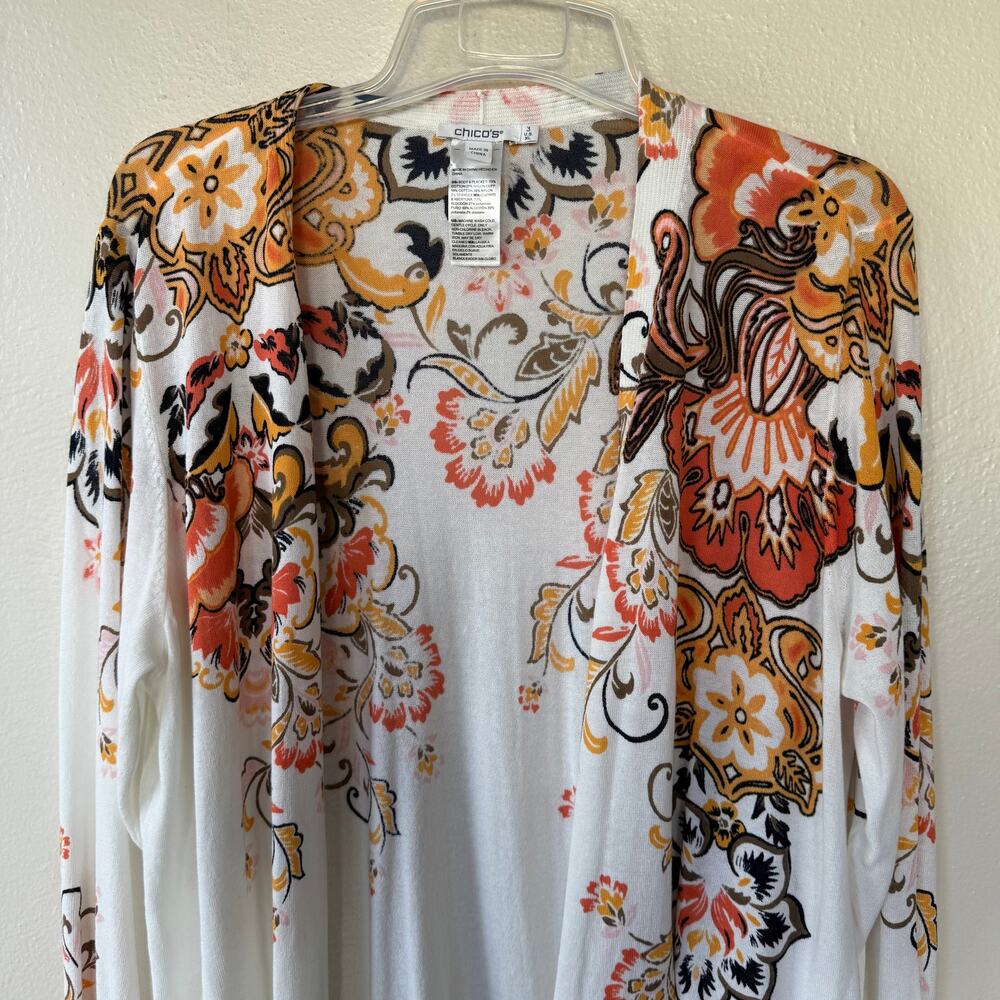 Chico's Summer Romance women’s long-sleeve cardigan sweater floral Size XL - Picture 4 of 9